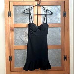 Selfie Leslie fitted LBD. underwire and padded. Mini ruffle peplum bottom